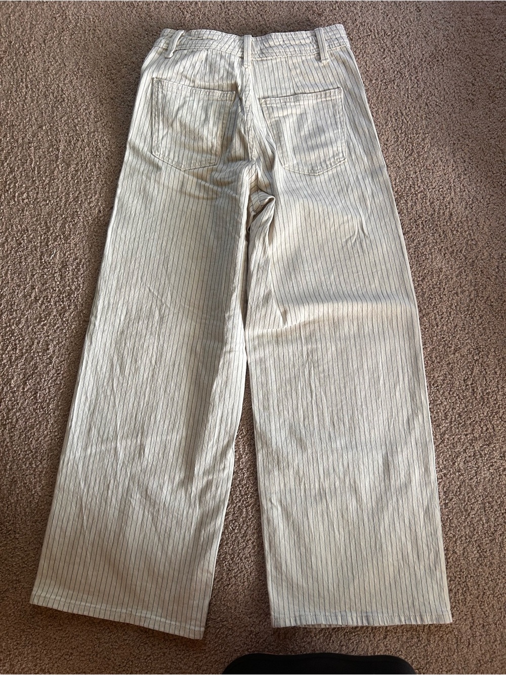 Universal Thread Cream Pinstripe Wide Leg Jeans with Thin Navy Stripes